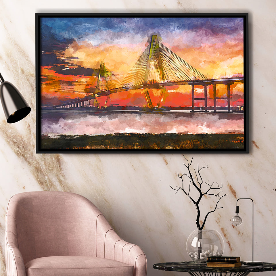 Charleston South Carolina Usa Arthur Ravenel City Art Watercolor Framed Canvas Prints Wall Art Home Decor,Floating Frame