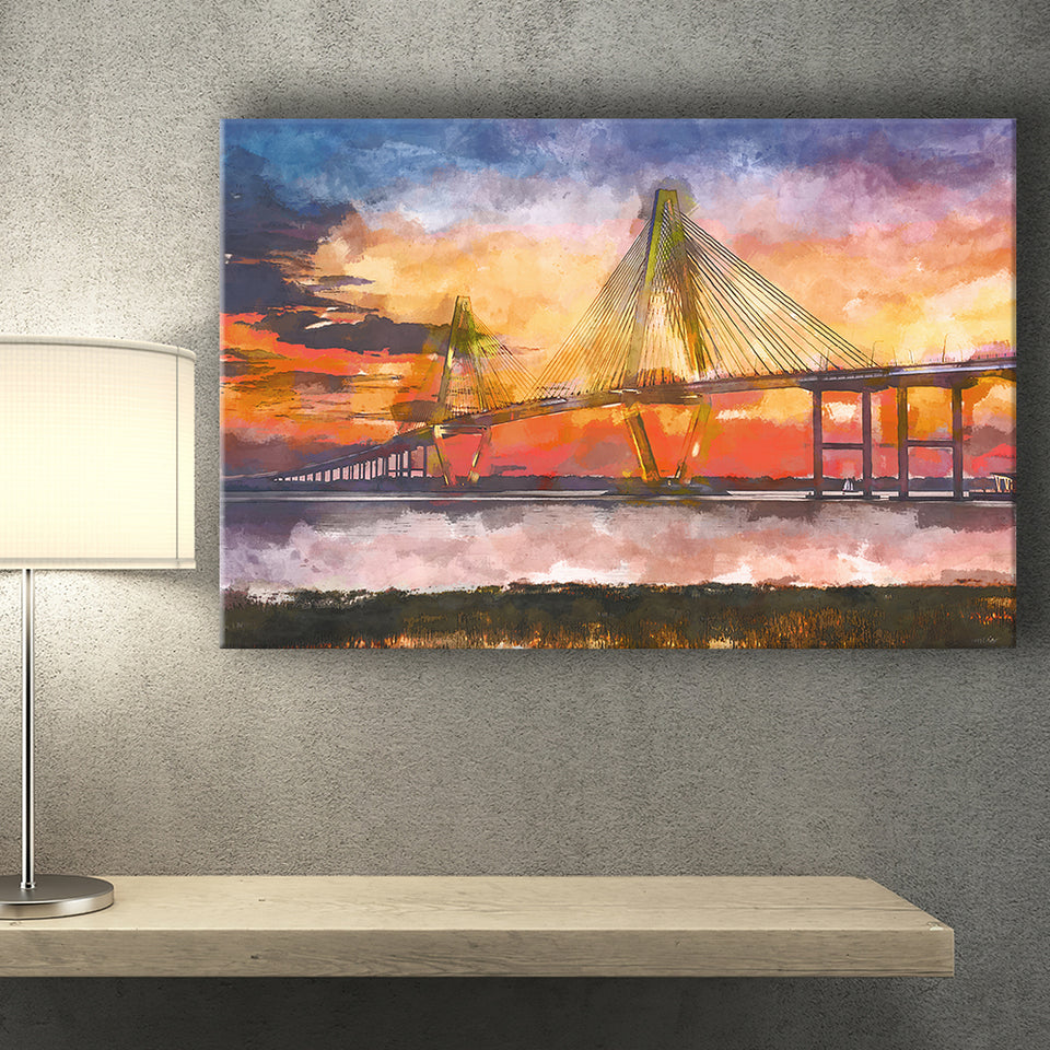 Charleston South Carolina Usa Arthur Ravenel City Art Watercolor Canvas Prints Wall Art Home Decor, Large Canvas