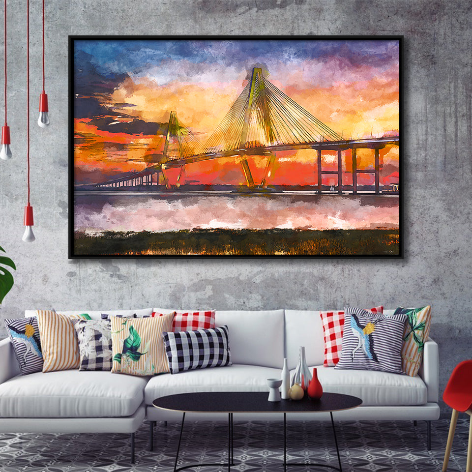 Charleston South Carolina Usa Arthur Ravenel City Art Watercolor Framed Canvas Prints Wall Art Home Decor,Floating Frame