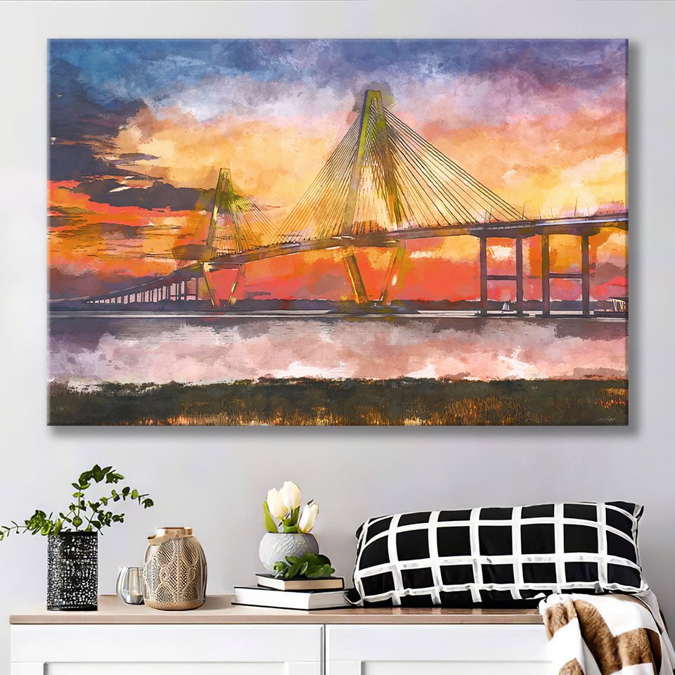 Charleston South Carolina Usa Arthur Ravenel City Art Watercolor Canvas Prints Wall Art Home Decor, Large Canvas