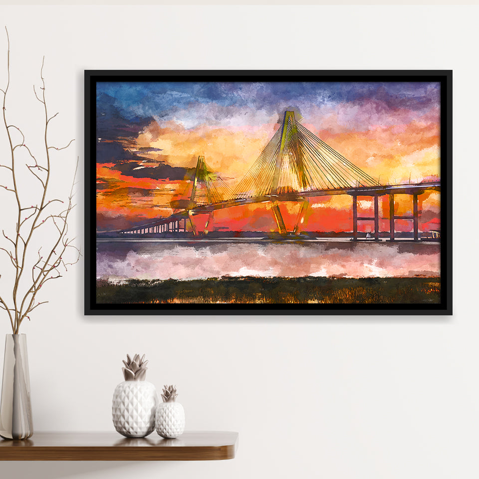 Charleston South Carolina Usa Arthur Ravenel City Art Watercolor Framed Canvas Prints Wall Art Home Decor,Floating Frame