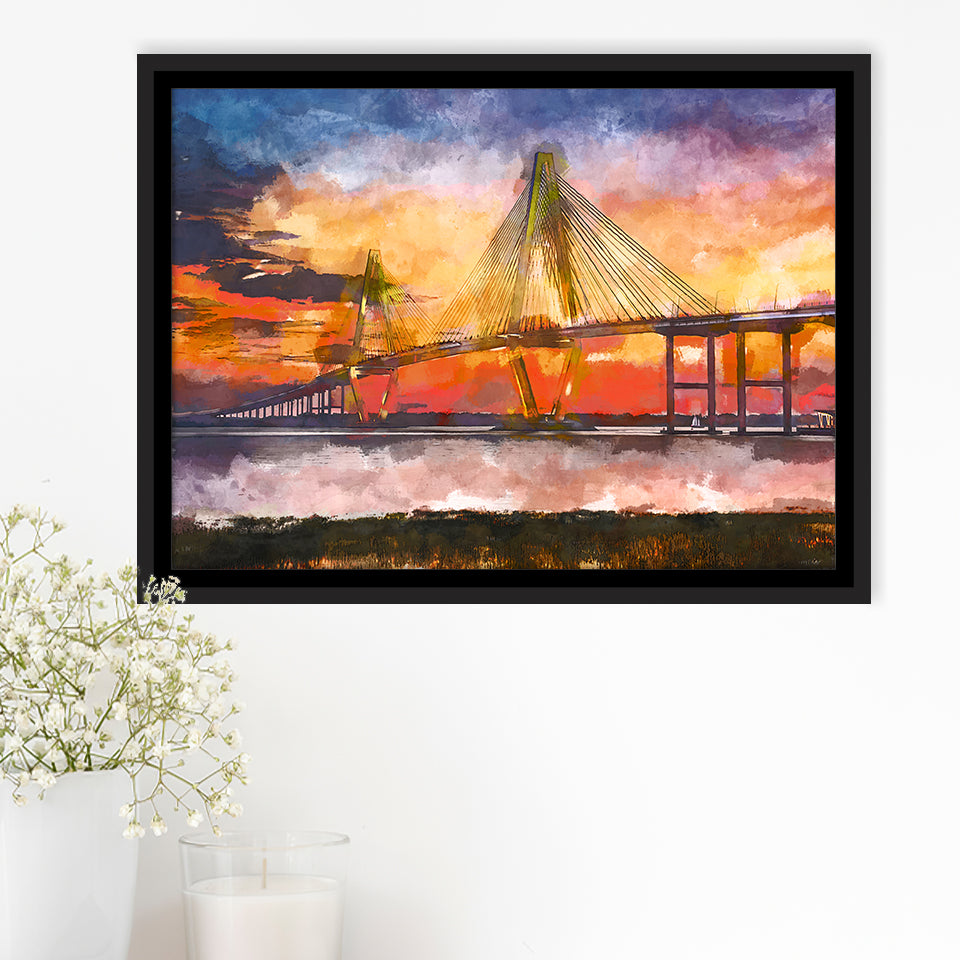 Charleston South Carolina Usa Arthur Ravenel City Art Watercolor Framed Canvas Prints Wall Art Home Decor,Floating Frame