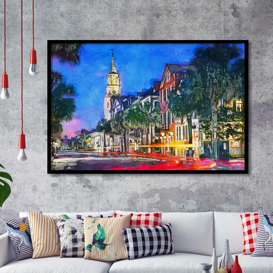 Charleston South Carolina Usa Cityscape Historic V1 City Art Watercolor Framed Art Prints Wall Art Decor,Framed Picture