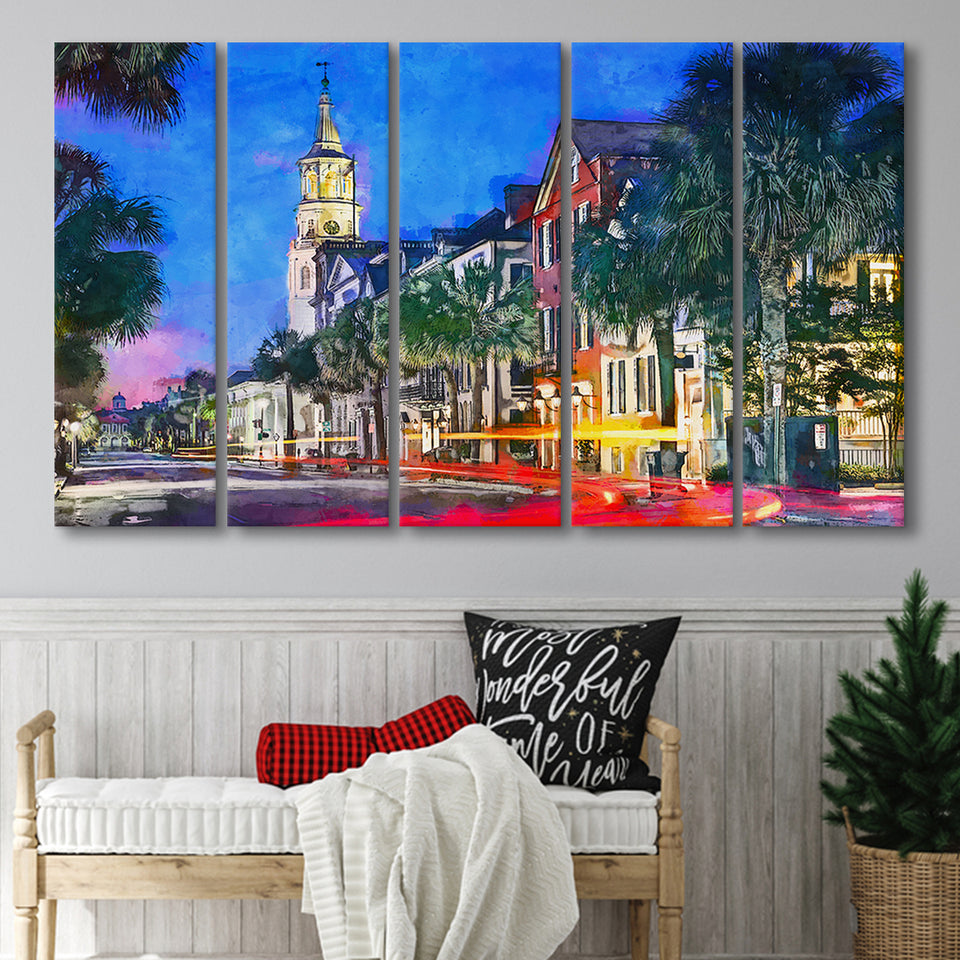 Charleston South Carolina Usa Cityscape Historic V1 5 Pieces Extra Large Canvas Prints Wall Art Home Decor