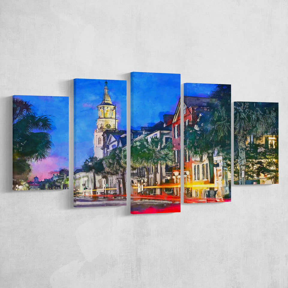 Charleston South Carolina Usa Cityscape Historic V1 5 Pieces Mixed Canvas Prints Wall Art Home Decor