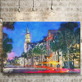 Charleston South Carolina Usa Cityscape Historic V1 City Art Watercolor Canvas Prints Wall Art Home Decor, Large Canvas