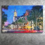 Charleston South Carolina Usa Cityscape Historic V1 City Art Watercolor Canvas Prints Wall Art Home Decor, Large Canvas