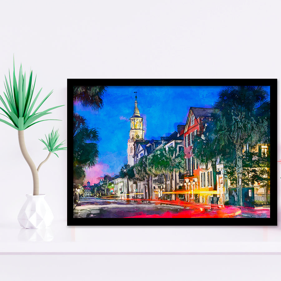 Charleston South Carolina Usa Cityscape Historic V1 City Art Watercolor Framed Art Prints Wall Art Decor,Framed Picture