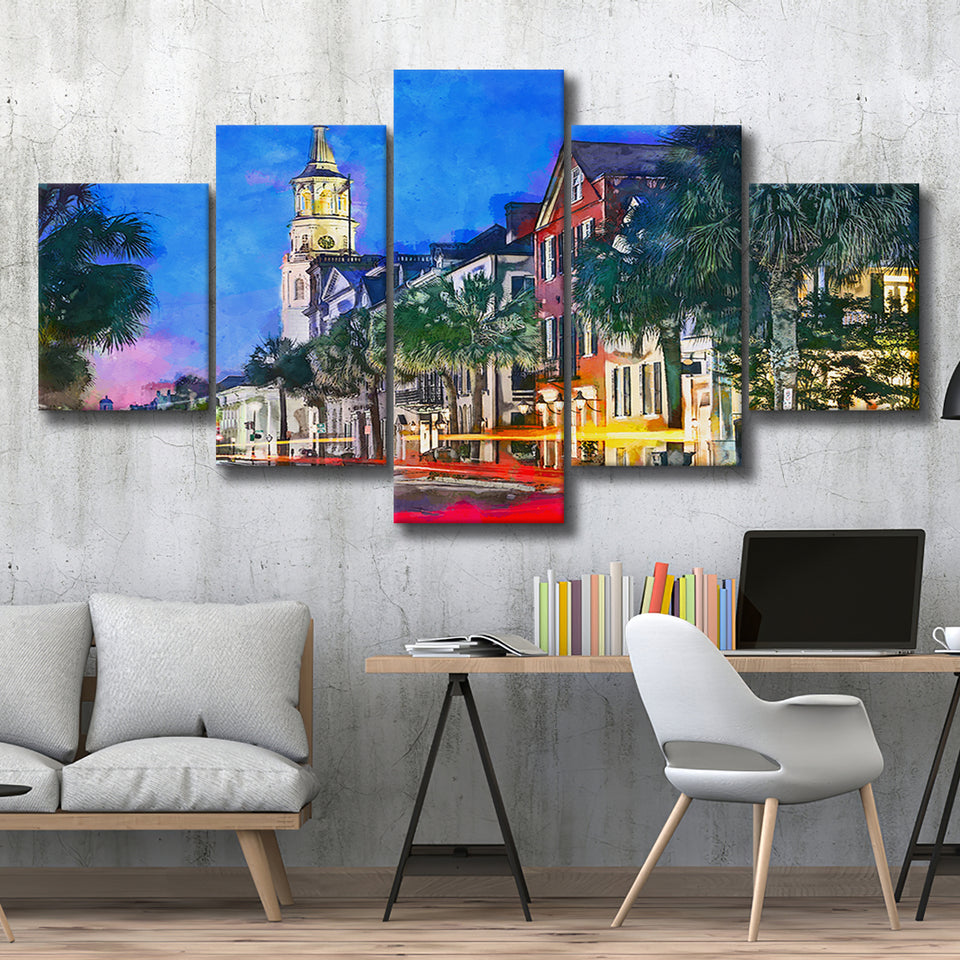 Charleston South Carolina Usa Cityscape Historic V1 5 Pieces Mixed Canvas Prints Wall Art Home Decor