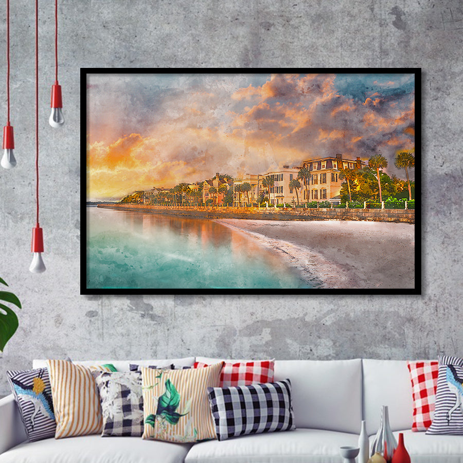Charleston South Carolina Usa Historic Homes City Art Watercolor Framed Art Prints Wall Art Decor,Framed Picture