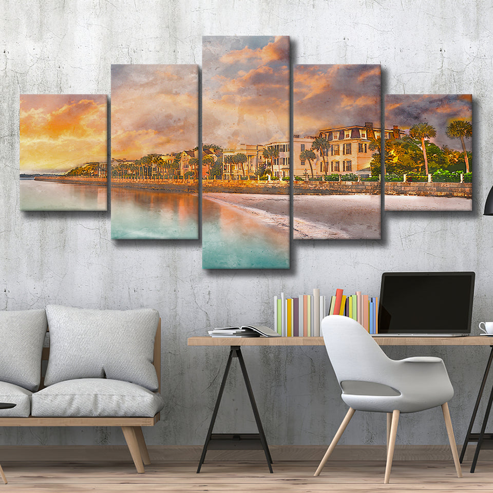 Charleston South Carolina Usa Historic Homes 5 Pieces Mixed Canvas Prints Wall Art Home Decor