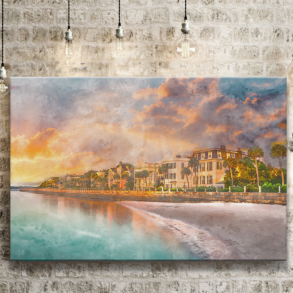 Charleston South Carolina Usa Historic Homes City Art Watercolor Canvas Prints Wall Art Home Decor, Large Canvas