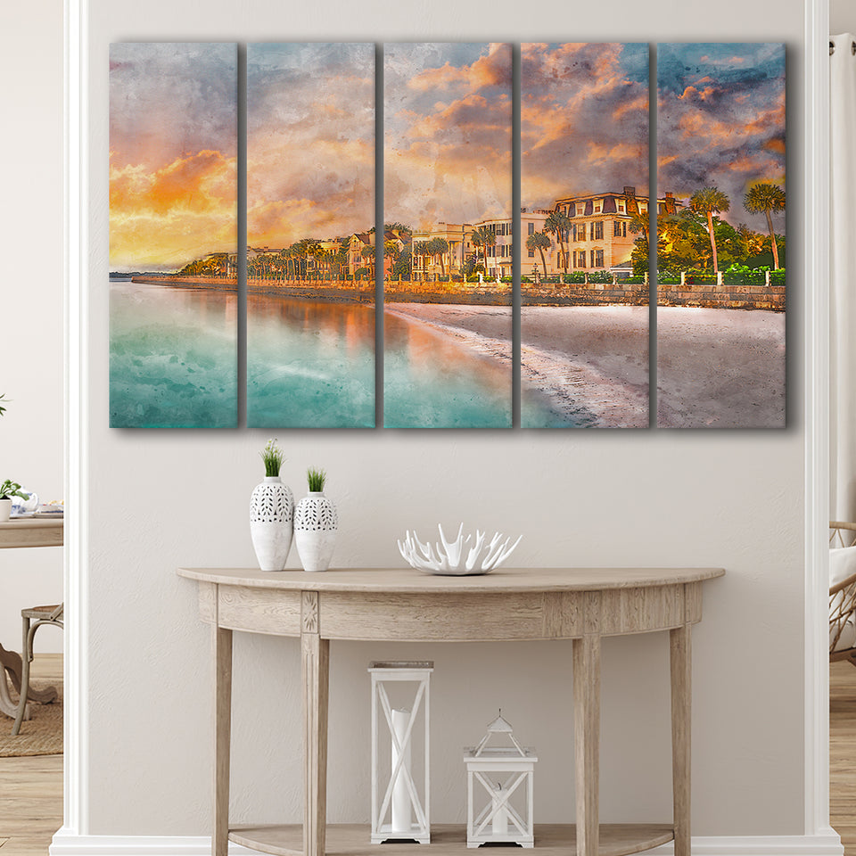 Charleston South Carolina Usa Historic Homes 5 Pieces Extra Large Canvas Prints Wall Art Home Decor