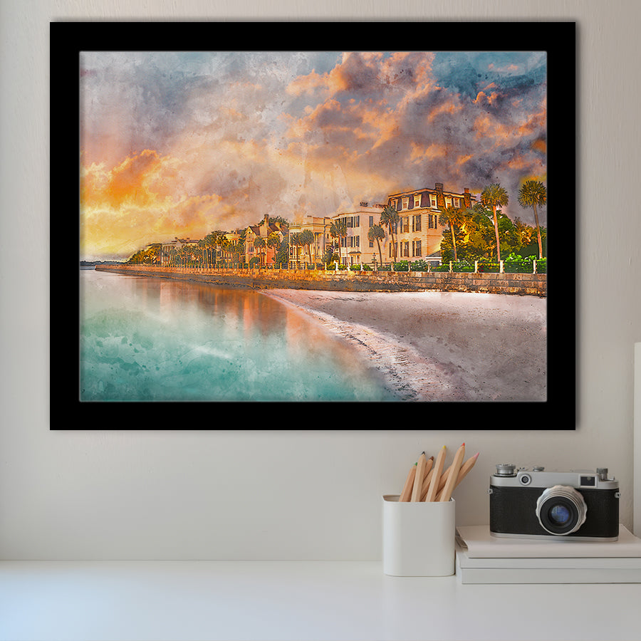 Charleston South Carolina Usa Historic Homes City Art Watercolor Framed Art Prints Wall Art Decor,Framed Picture