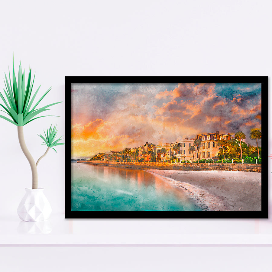 Charleston South Carolina Usa Historic Homes City Art Watercolor Framed Art Prints Wall Art Decor,Framed Picture