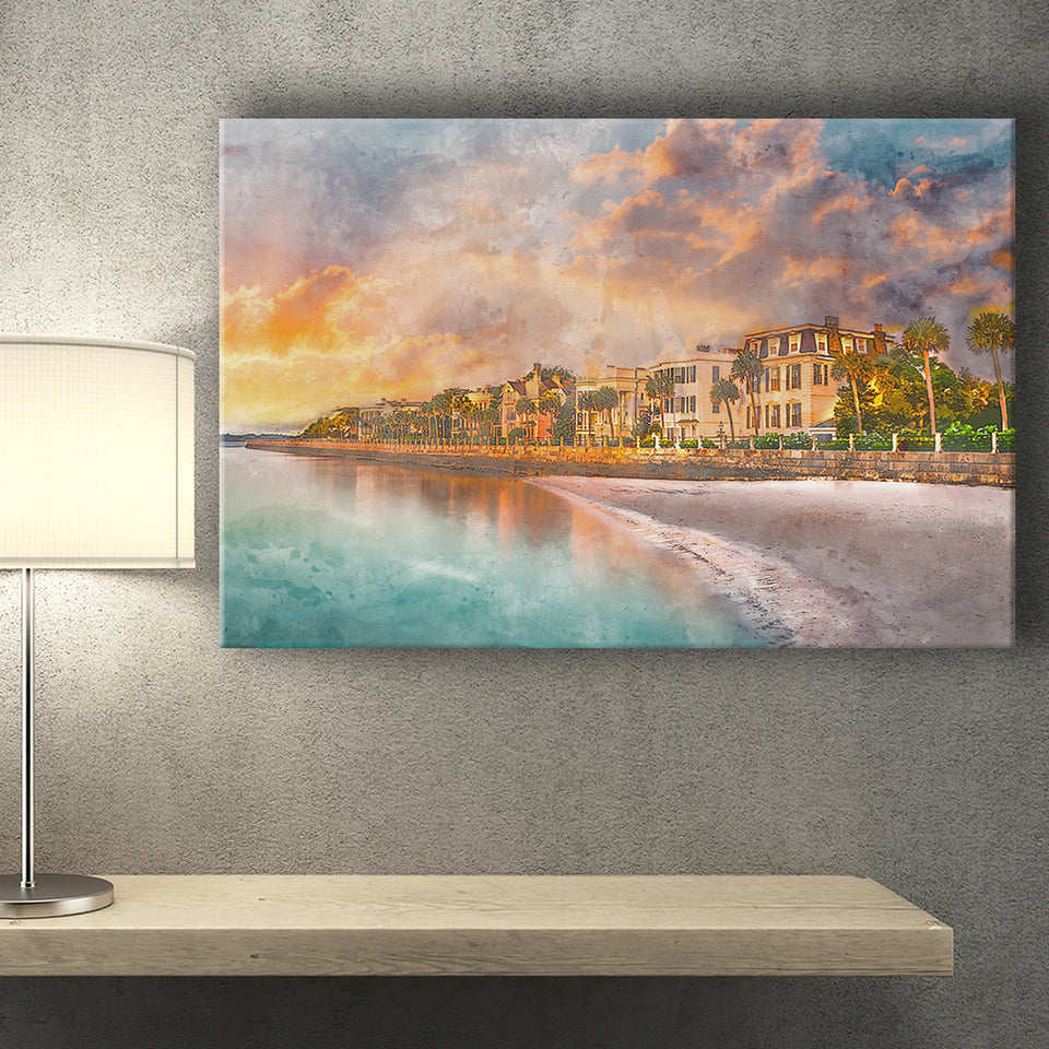 Charleston South Carolina Usa Historic Homes City Art Watercolor Canvas Prints Wall Art Home Decor, Large Canvas