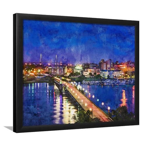 Charleston South Carolina Usa Skyline Over City Art Watercolor Framed Art Prints Wall Art Decor,Framed Picture