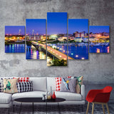 Charleston South Carolina Skyline 5 Pieces Canvas Prints Wall Art - Painting Canvas, Multi Panels, Wall Decor