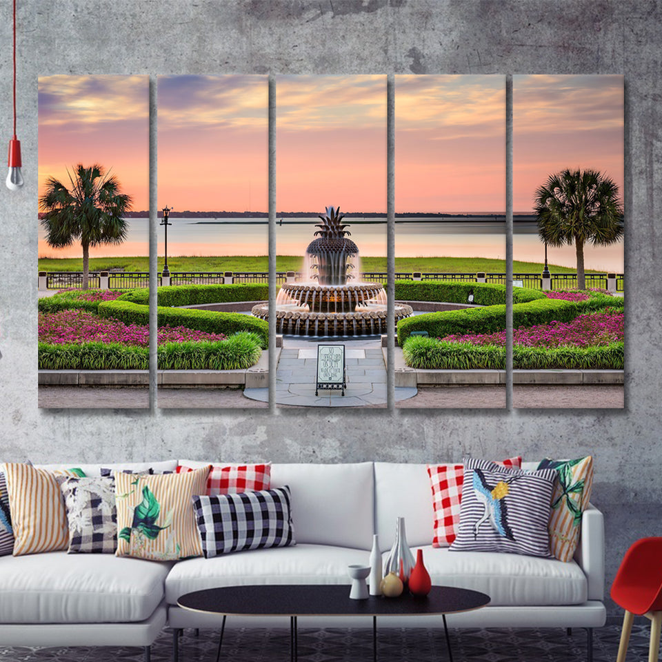 Charleston South Carolina USA at Waterfront Park 5 Pieces Canvas Prints Wall Art - Painting Canvas, Multi Panels, Wall Decor