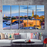 Charleston South Carolina USA town skyline 5 Pieces Canvas Prints Wall Art - Painting Canvas, Multi Panels, Wall Decor