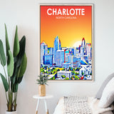 Charlotte North Carolina Art Sunset Landscape, Large Canvas, Framed Canvas Print Wall Art Home Decor, Floating Frame