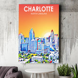 Charlotte North Carolina Art Sunset Landscape ,City Art Print, Large Canvas, Canvas Print Wall Art Home Decor
