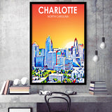 Charlotte North Carolina Art Sunset Landscape, City Art Print, Framed Art Print Wall Art Home Decor, Framed Picture