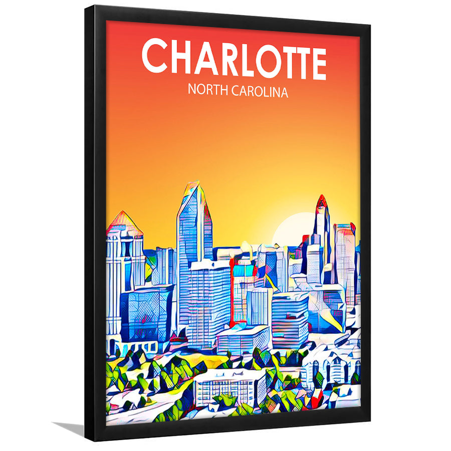 Charlotte North Carolina Art Sunset Landscape, City Art Print, Framed Art Print Wall Art Home Decor, Framed Picture