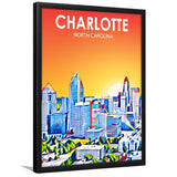 Charlotte North Carolina Art Sunset Landscape, City Art Print, Framed Art Print Wall Art Home Decor, Framed Picture