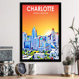 Charlotte North Carolina Art Sunset Landscape, City Art Print, Framed Art Print Wall Art Home Decor, Framed Picture