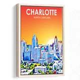 Charlotte North Carolina Art Sunset Landscape, Large Canvas, Framed Canvas Print Wall Art Home Decor, Floating Frame