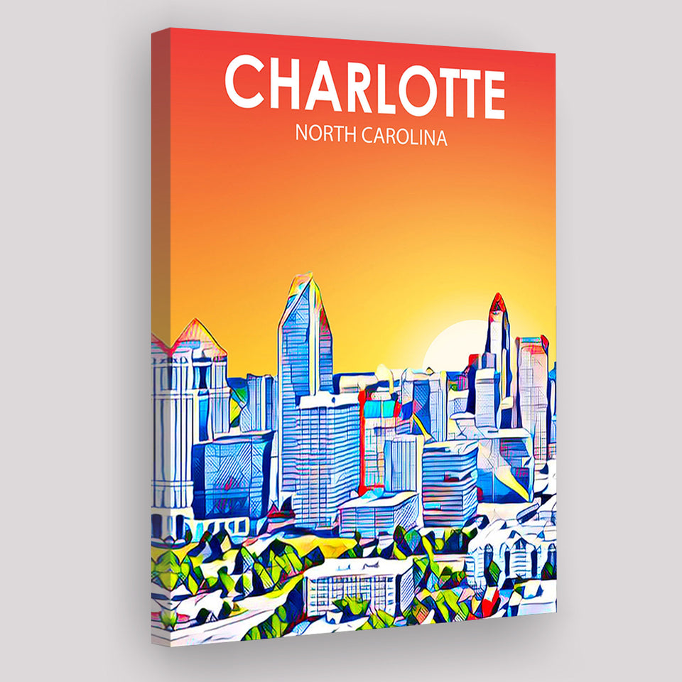 Charlotte North Carolina Art Sunset Landscape ,City Art Print, Large Canvas, Canvas Print Wall Art Home Decor