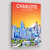 Charlotte North Carolina Art Sunset Landscape ,City Art Print, Large Canvas, Canvas Print Wall Art Home Decor
