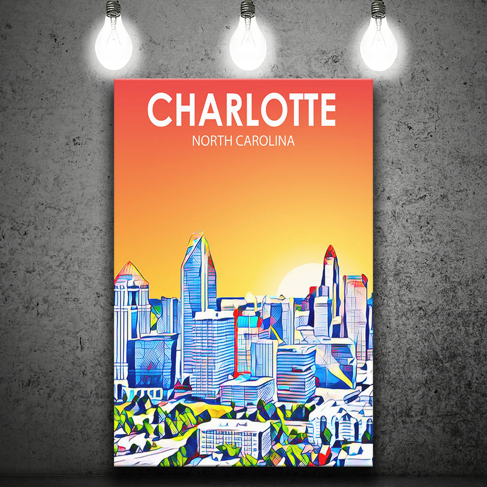 Charlotte North Carolina Art Sunset Landscape ,City Art Print, Large Canvas, Canvas Print Wall Art Home Decor