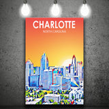 Charlotte North Carolina Art Sunset Landscape ,City Art Print, Large Canvas, Canvas Print Wall Art Home Decor