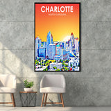Charlotte North Carolina Art Sunset Landscape, Large Canvas, Framed Canvas Print Wall Art Home Decor, Floating Frame