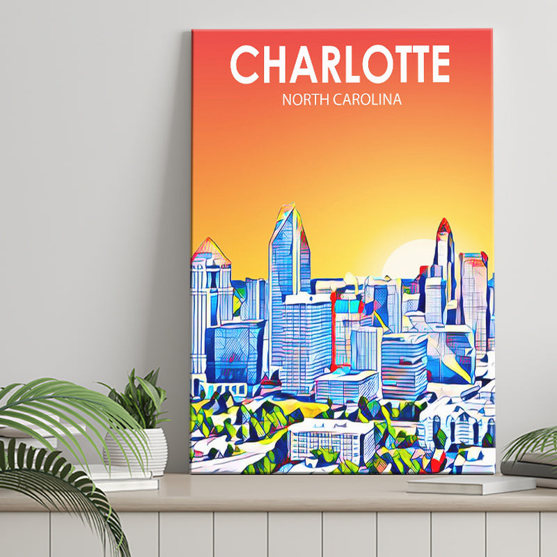 Charlotte North Carolina Art Sunset Landscape ,City Art Print, Large Canvas, Canvas Print Wall Art Home Decor