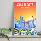 Charlotte North Carolina Art Sunset Landscape ,City Art Print, Large Canvas, Canvas Print Wall Art Home Decor