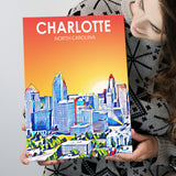 Charlotte North Carolina Art Sunset Landscape ,City Art Print, Large Canvas, Canvas Print Wall Art Home Decor
