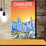 Charlotte North Carolina Art Sunset Landscape ,City Art Print, Large Canvas, Canvas Print Wall Art Home Decor