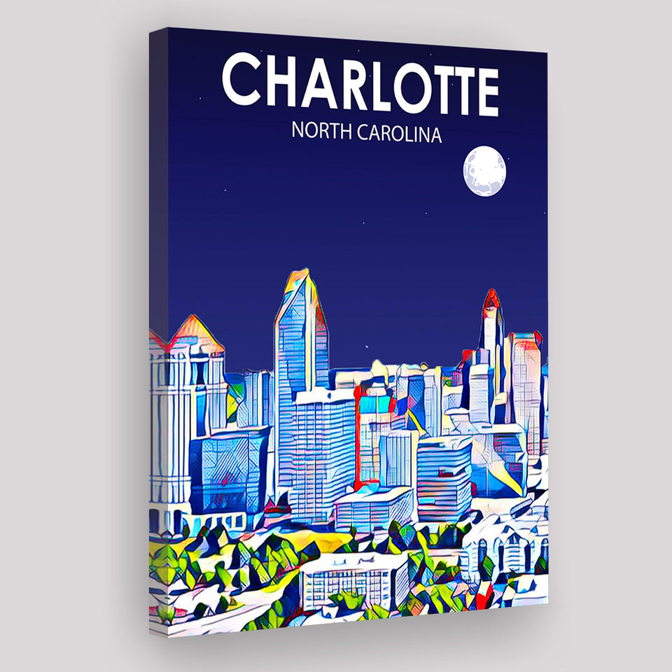 Charlotte North Carolina Art Night Landscape ,City Art Print, Large Canvas, Canvas Print Wall Art Home Decor