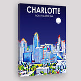 Charlotte North Carolina Art Night Landscape ,City Art Print, Large Canvas, Canvas Print Wall Art Home Decor