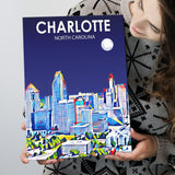 Charlotte North Carolina Art Night Landscape ,City Art Print, Large Canvas, Canvas Print Wall Art Home Decor