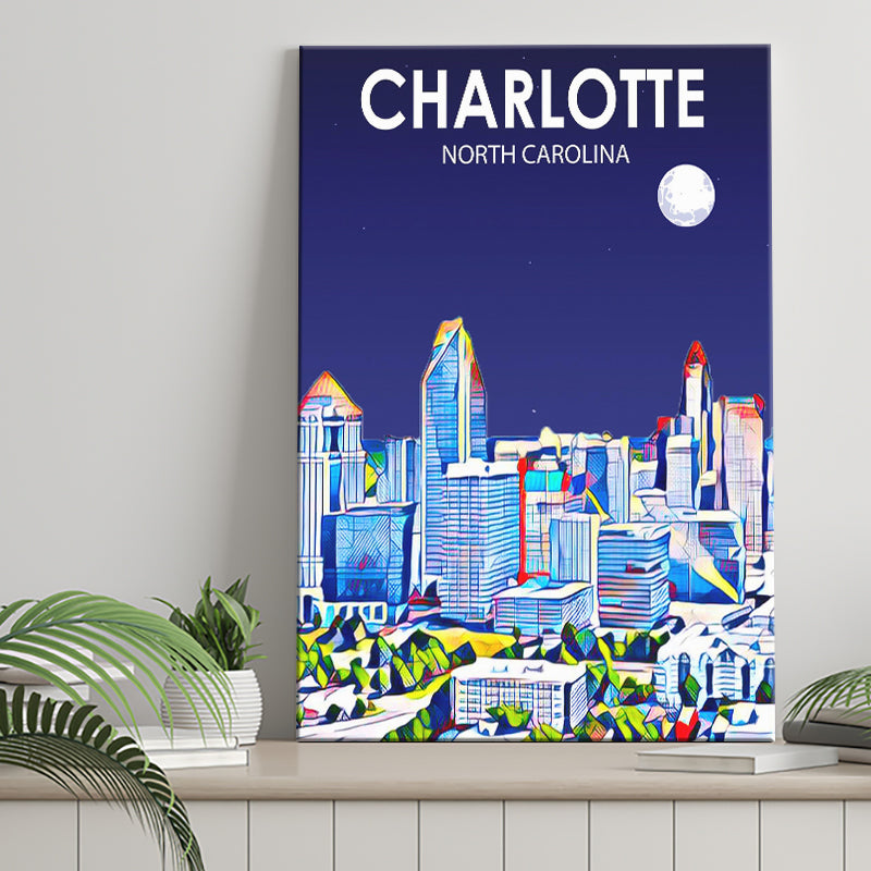 Charlotte North Carolina Art Night Landscape ,City Art Print, Large Canvas, Canvas Print Wall Art Home Decor