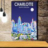Charlotte North Carolina Art Night Landscape ,City Art Print, Large Canvas, Canvas Print Wall Art Home Decor