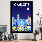 Charlotte North Carolina Art Night Landscape, City Art Print, Framed Art Print Wall Art Home Decor, Framed Picture