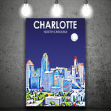 Charlotte North Carolina Art Night Landscape ,City Art Print, Large Canvas, Canvas Print Wall Art Home Decor