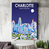 Charlotte North Carolina Art Night Landscape ,City Art Print, Large Canvas, Canvas Print Wall Art Home Decor