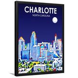 Charlotte North Carolina Art Night Landscape, City Art Print, Framed Art Print Wall Art Home Decor, Framed Picture