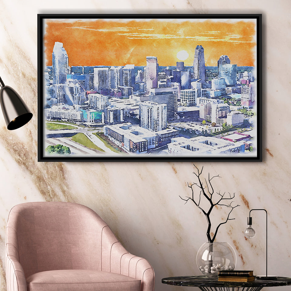 Charlotte Watercolor Charlotte North Carolina, Sport Art Prints Fan Gift, Framed Canvas Prints Wall Art Decor